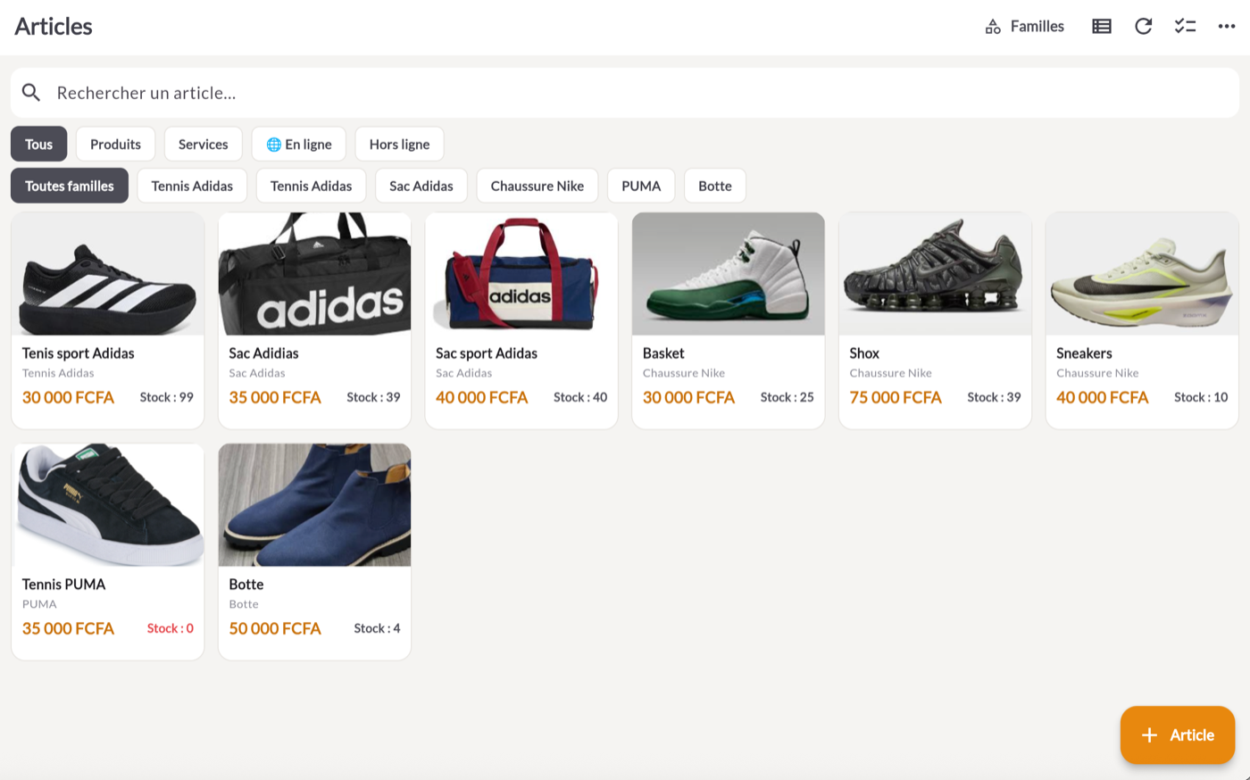 Vue grille des articles avec photos